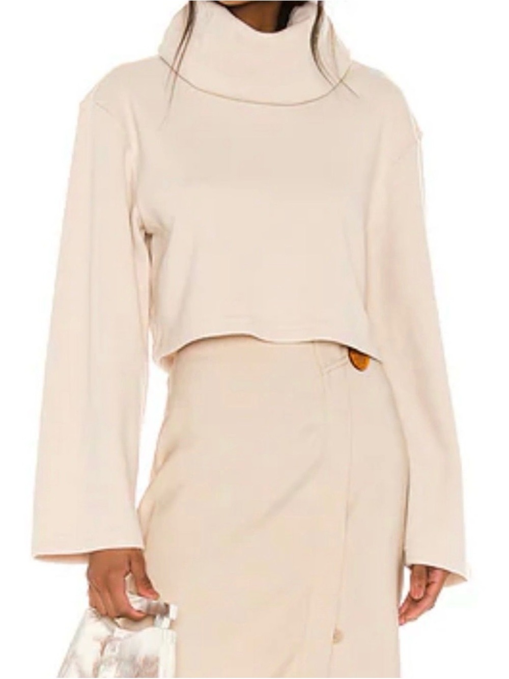 L'Academie Cream Cropped Turtleneck Sweater